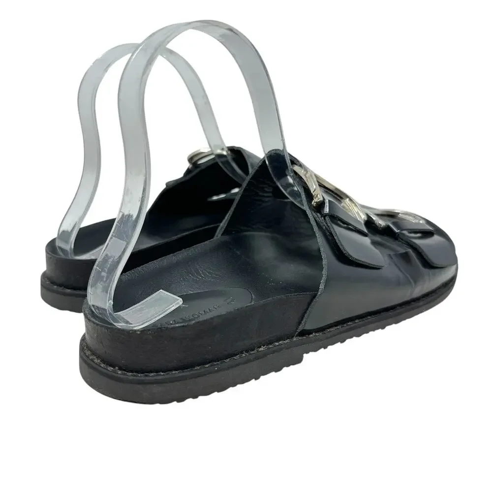 Zara Slide Sandals Buckles Double Strap Faux Leather Black Size 41 US‎ 10 - Picture 7 of 14